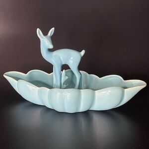 Ceramic blue fawn and serving bowl